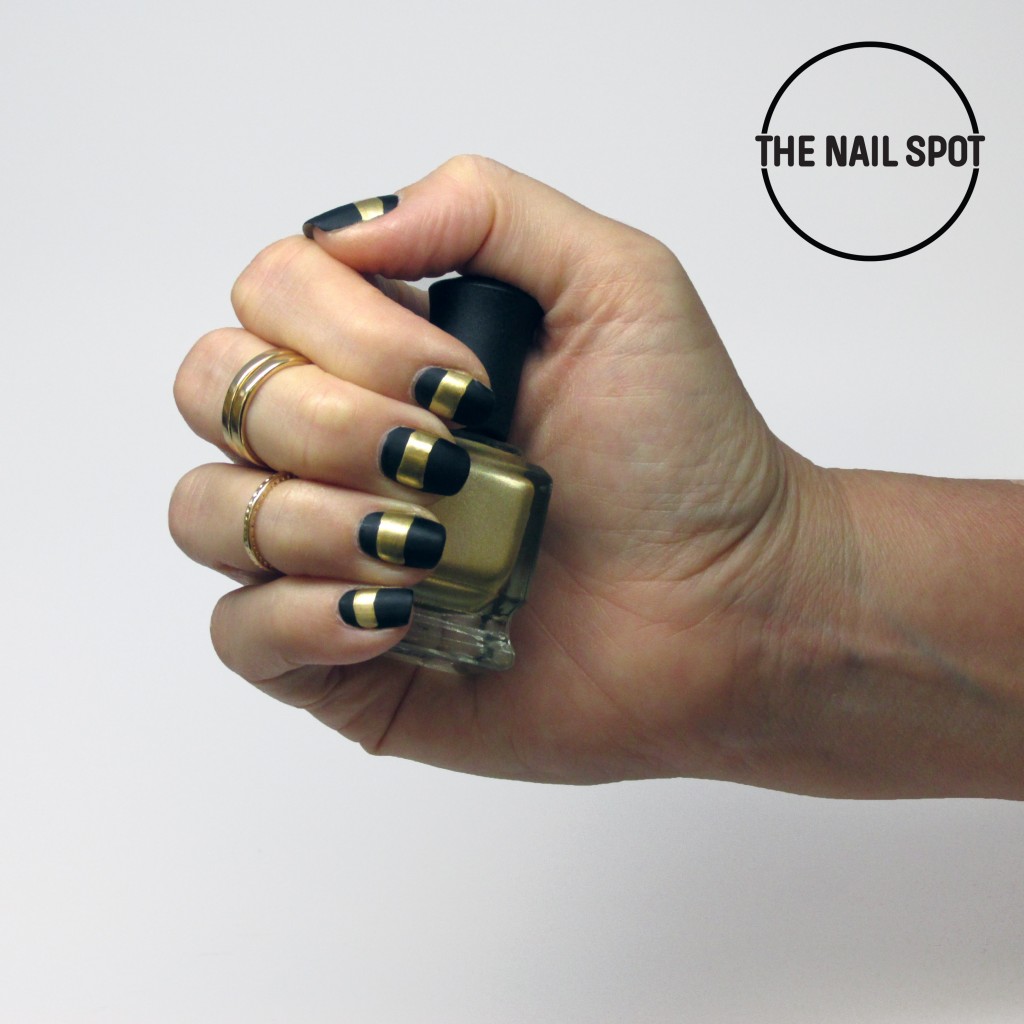 fall nail trends 2014 Matte black with gold stripe